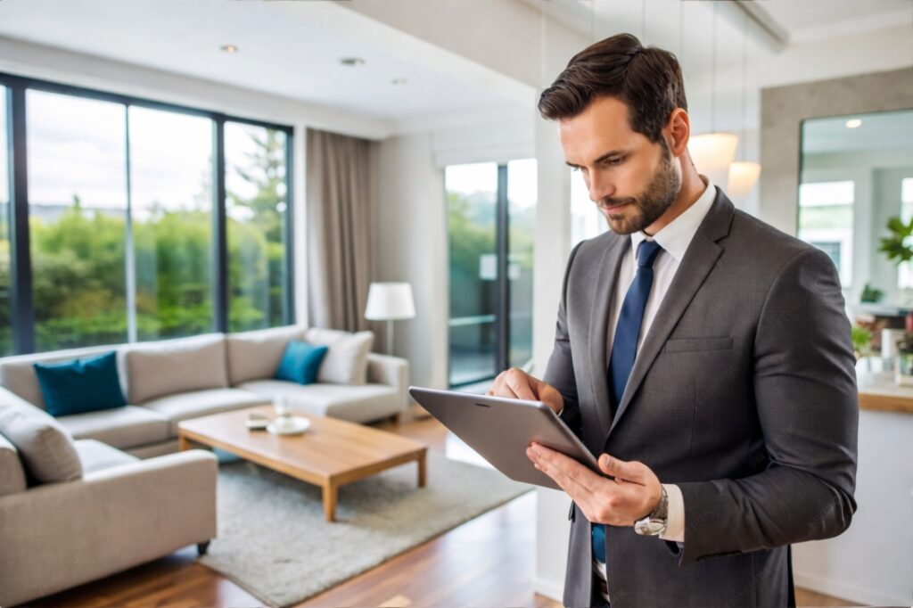house manager near me inspecting luxury home interior using tablet