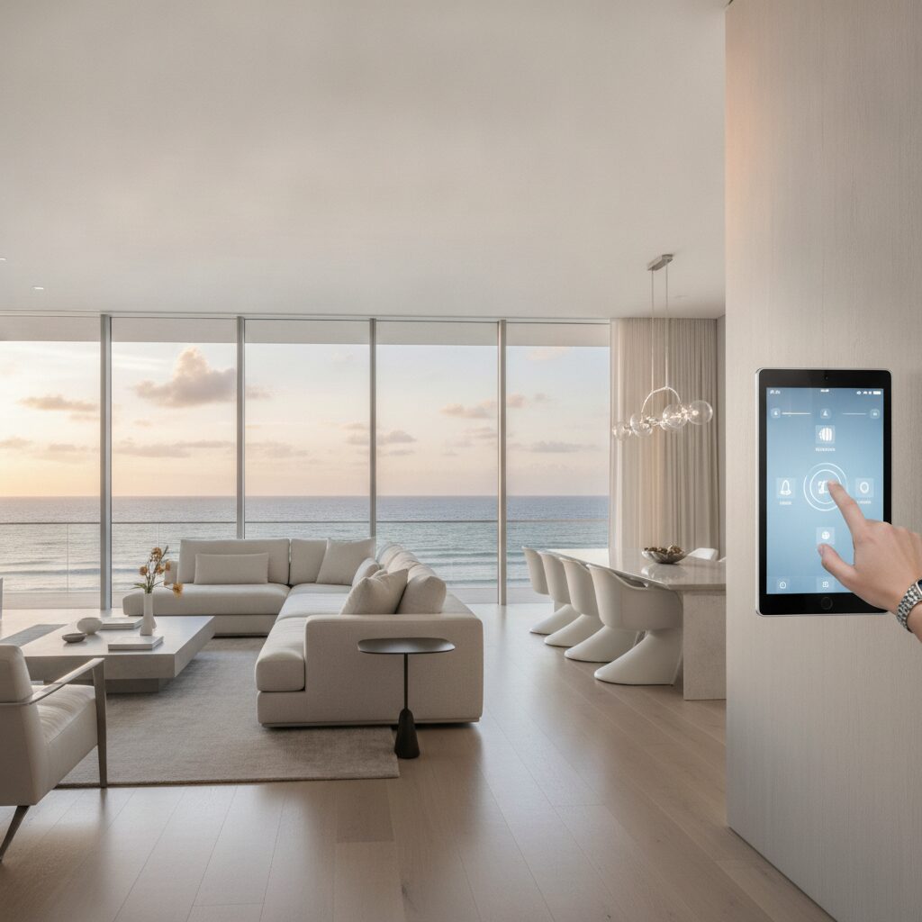 Beyond the Checklist: What a True Concierge House Manager Highland Beach Provides for Your Residence 1 Concierge house manager Highland Beach monitoring a luxury smart home with oceanfront views and automated home controls.